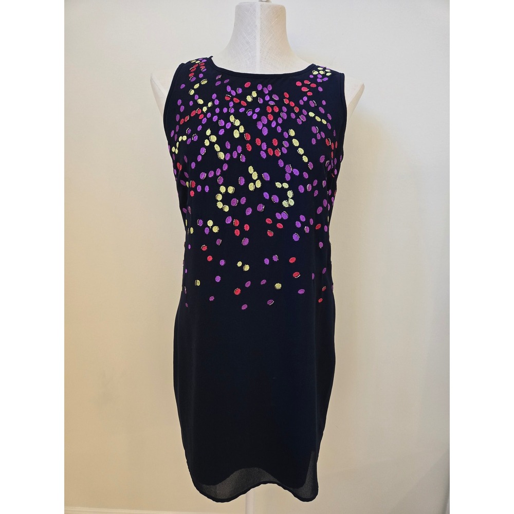 Belle Badgley Mischka Embellished Navy Sheath Dress Beaded Cocktail Dress Size 6